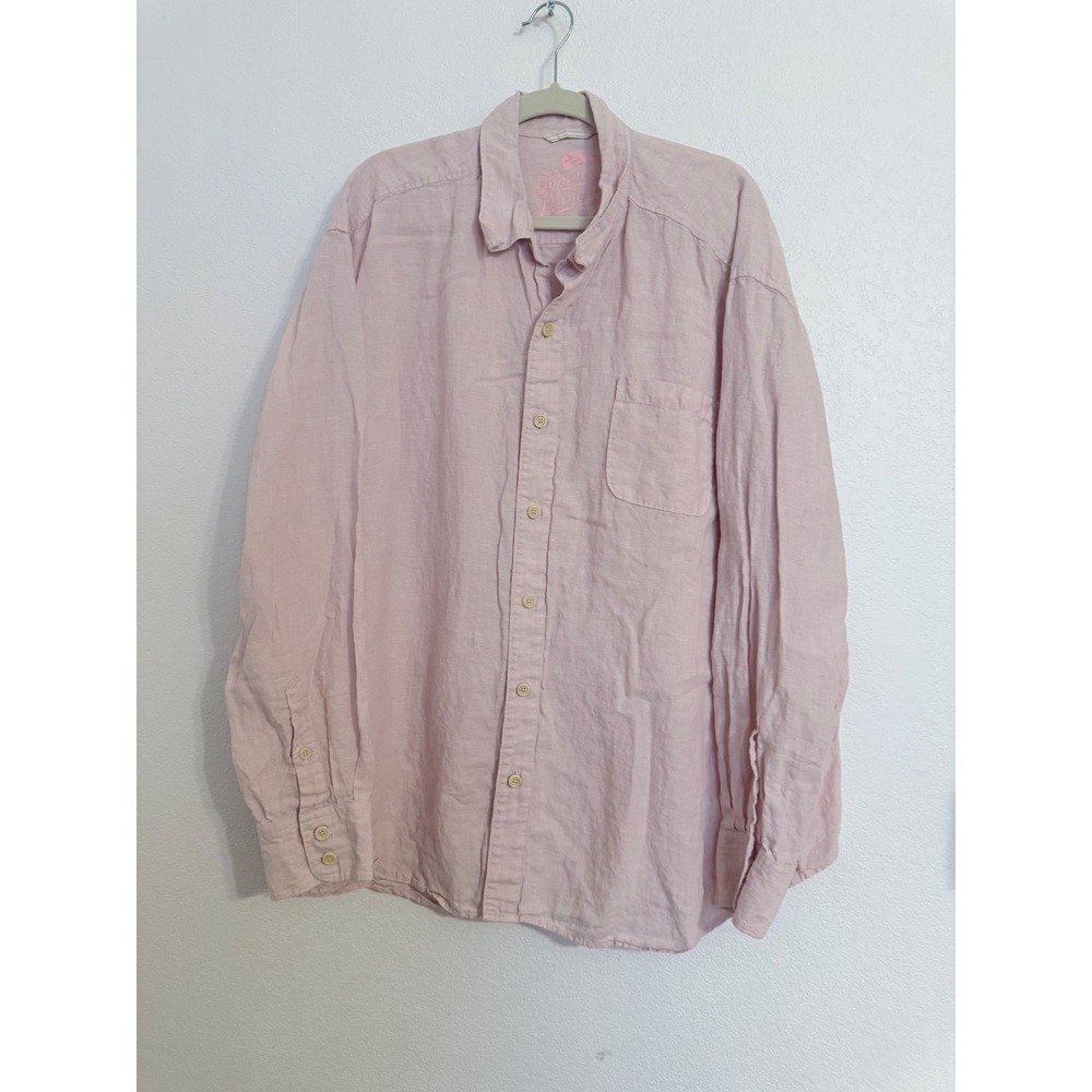 Tommy Bahama Mens XXL Pink 100% Linen Long Sleeve Button Down Shirt Coastal